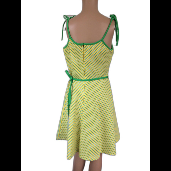 70s Yellow Chevron Striped Dress Summer Sun Vintage 13 - Picture 3 of 8